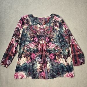 Soft Surroundings Floral Paisley Blouse Long Sleeve Size 3X